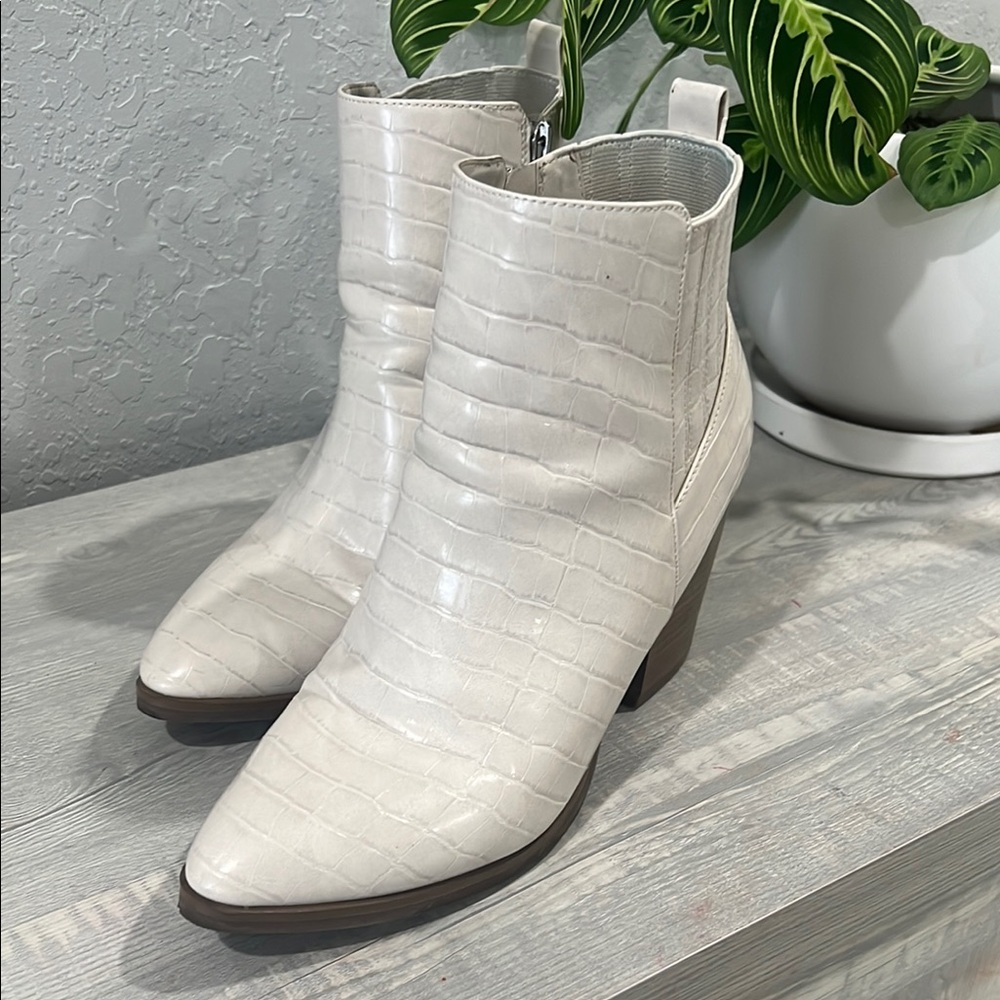 Time and Tru Cream Ankle Booties with Western Flair
